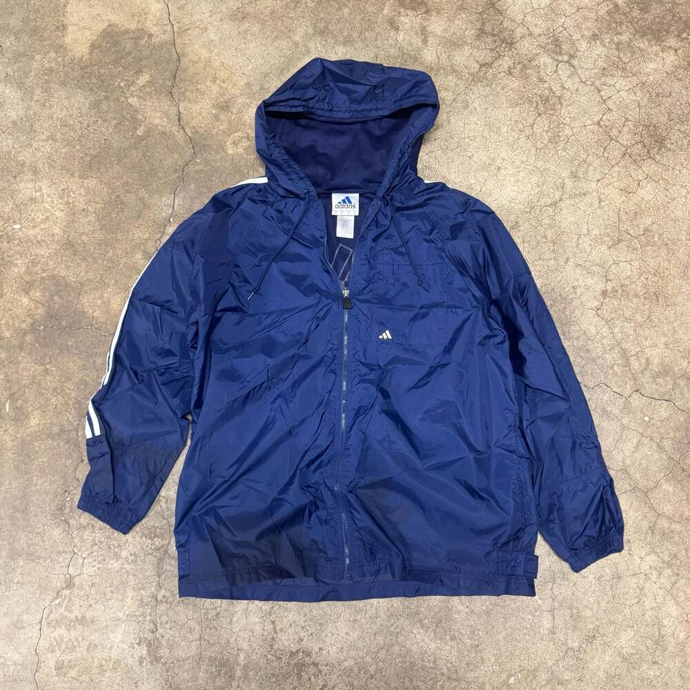 Vintage Adidas Navy Blue Full Zip Hooded Windbreaker Jacket